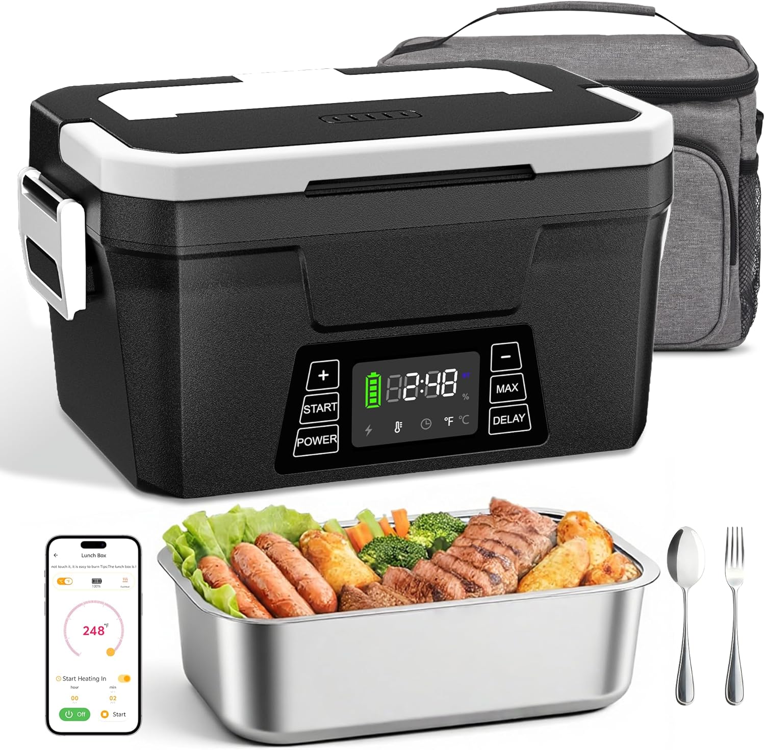 Best Cordless Heated Lunch Box: Vabaso 27000mAh Battery-Powered Heater with App Control & 1.2L Capacity for Office, Travel & Outdoor Use